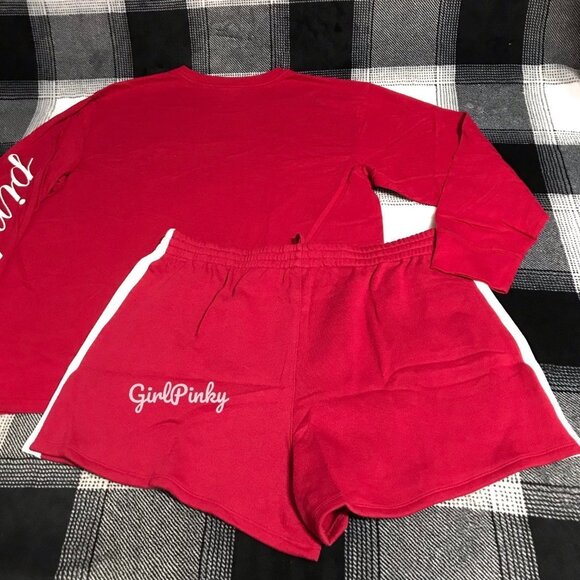 Victoria's Secret PINK short OUTFIT IN RED LACQUER LOGO WITH CAMPUS TEE SIZE XL - Picture 9 of 9
